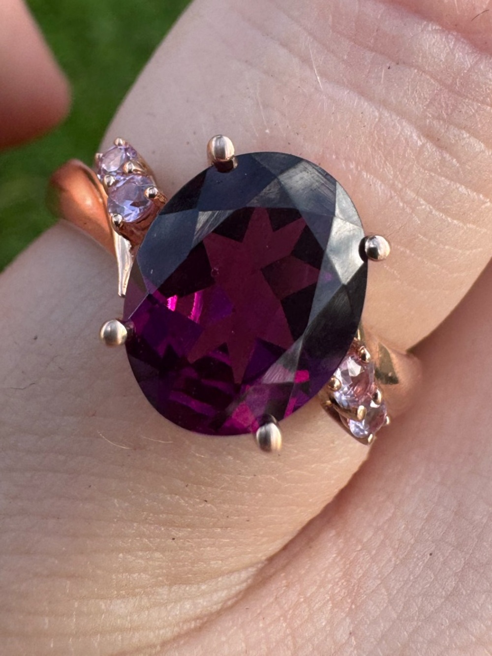 Solid 10k rose gold 2.60Ctw genuine grape garnet/pink sapphire - Picture 2 of 12